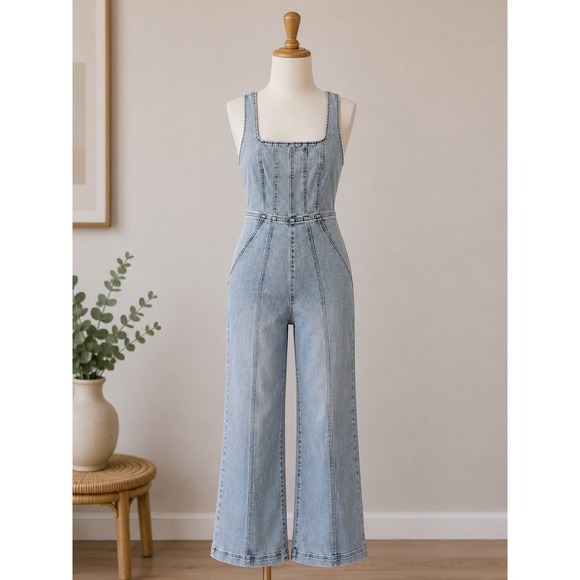 Forever 21+ Pants - Forever 21+ Light Wash Denim Wide Leg Jumpsuit Corset Bodice 0X Plus Size